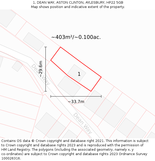 1, DEAN WAY, ASTON CLINTON, AYLESBURY, HP22 5GB: Plot and title map