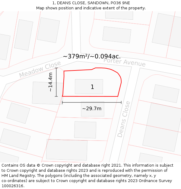 1, DEANS CLOSE, SANDOWN, PO36 9NE: Plot and title map