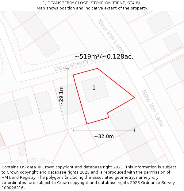 1, DEANSBERRY CLOSE, STOKE-ON-TRENT, ST4 8JH: Plot and title map