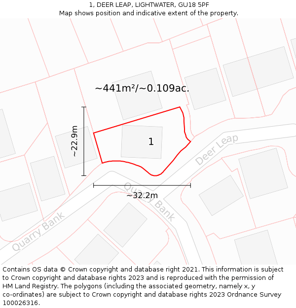 1, DEER LEAP, LIGHTWATER, GU18 5PF: Plot and title map