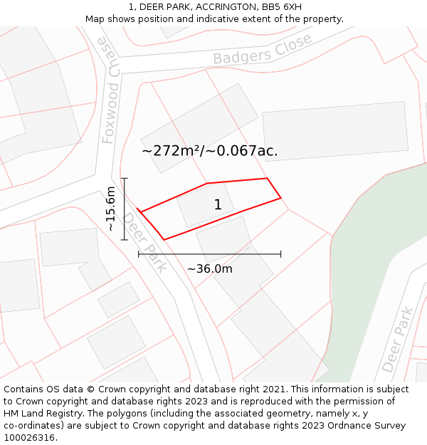 1, DEER PARK, ACCRINGTON, BB5 6XH: Plot and title map