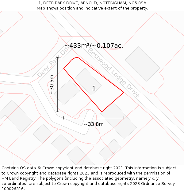 1, DEER PARK DRIVE, ARNOLD, NOTTINGHAM, NG5 8SA: Plot and title map