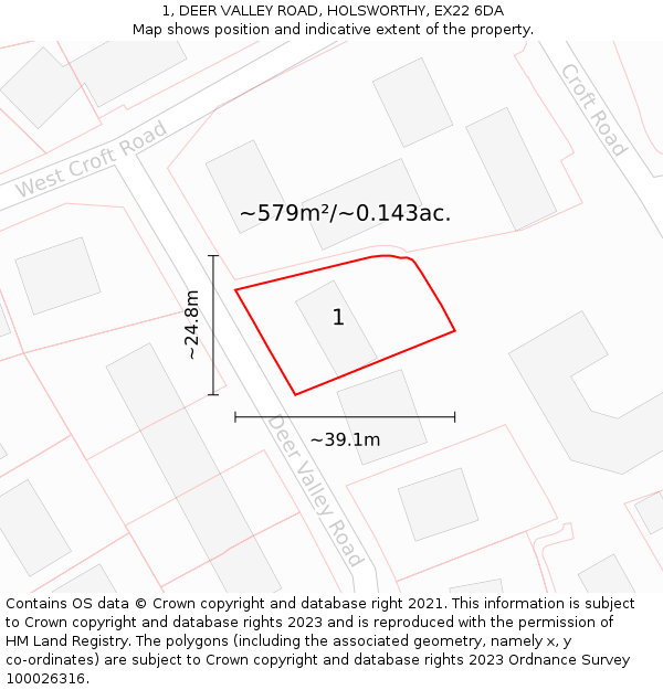 1, DEER VALLEY ROAD, HOLSWORTHY, EX22 6DA: Plot and title map