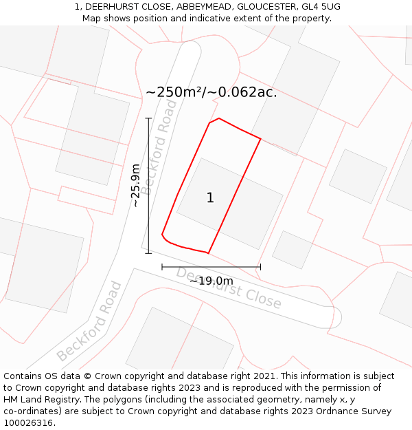 1, DEERHURST CLOSE, ABBEYMEAD, GLOUCESTER, GL4 5UG: Plot and title map