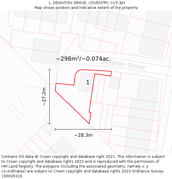 1, DEIGHTON GROVE, COVENTRY, CV3 3JH: Plot and title map