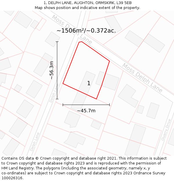 1, DELPH LANE, AUGHTON, ORMSKIRK, L39 5EB: Plot and title map