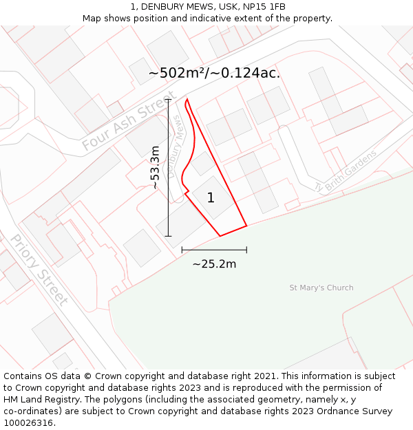1, DENBURY MEWS, USK, NP15 1FB: Plot and title map