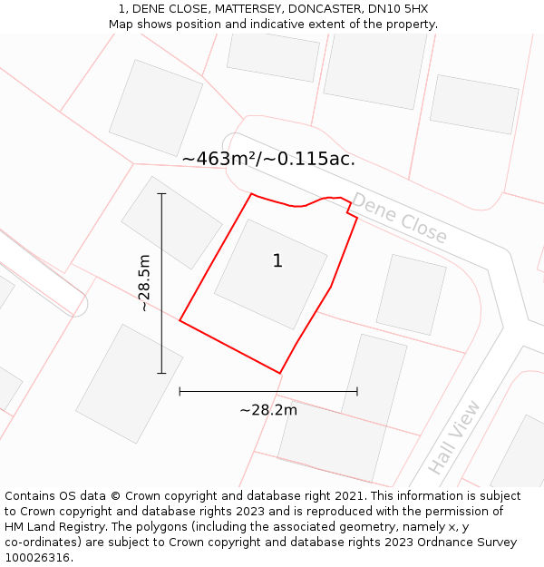 1, DENE CLOSE, MATTERSEY, DONCASTER, DN10 5HX: Plot and title map