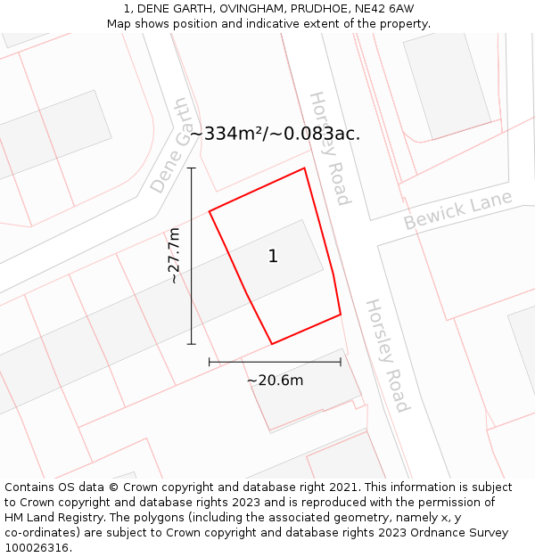 1, DENE GARTH, OVINGHAM, PRUDHOE, NE42 6AW: Plot and title map