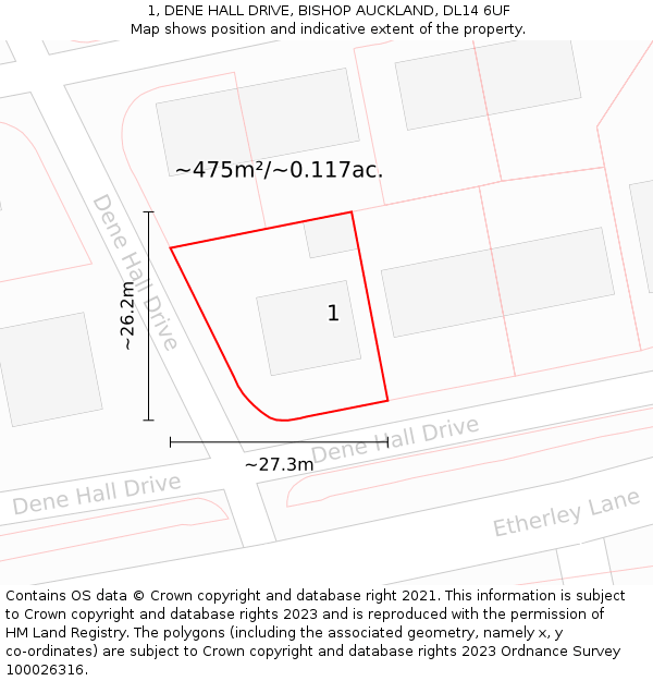 1, DENE HALL DRIVE, BISHOP AUCKLAND, DL14 6UF: Plot and title map