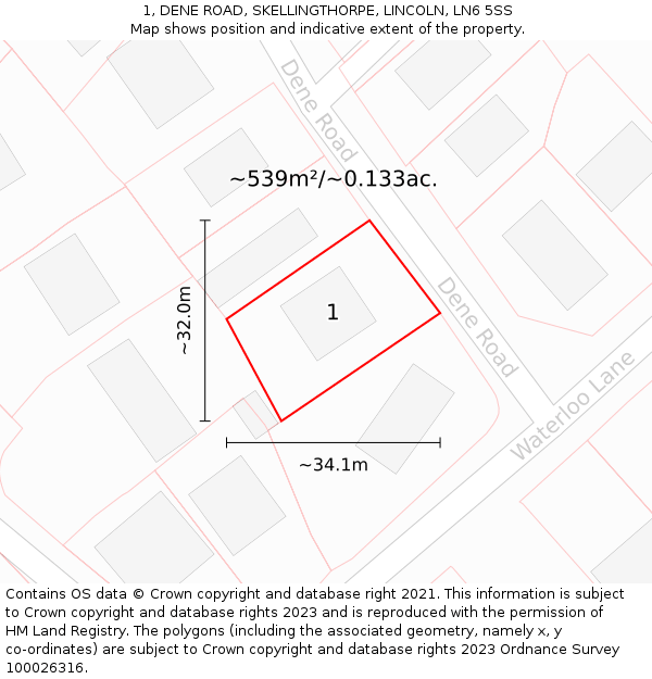 1, DENE ROAD, SKELLINGTHORPE, LINCOLN, LN6 5SS: Plot and title map