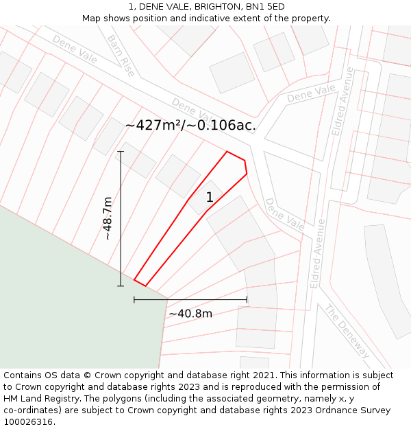 1, DENE VALE, BRIGHTON, BN1 5ED: Plot and title map