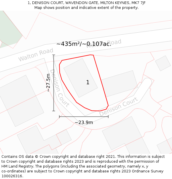 1, DENISON COURT, WAVENDON GATE, MILTON KEYNES, MK7 7JF: Plot and title map