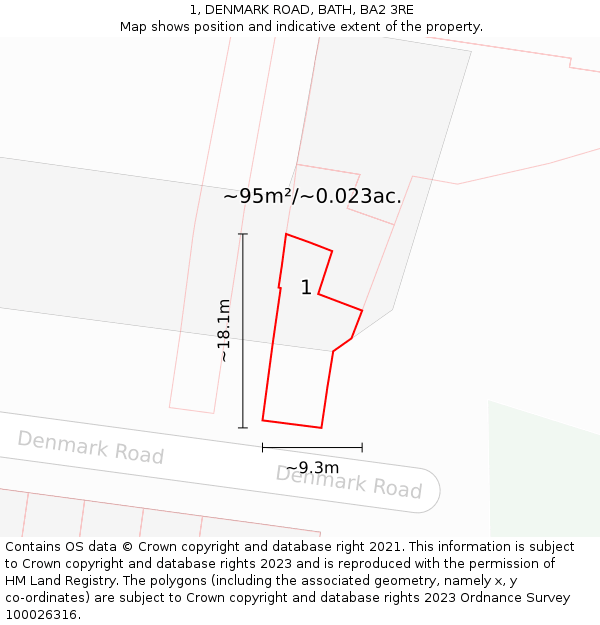 1, DENMARK ROAD, BATH, BA2 3RE: Plot and title map