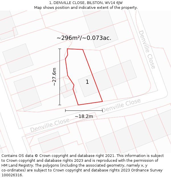 1, DENVILLE CLOSE, BILSTON, WV14 6JW: Plot and title map