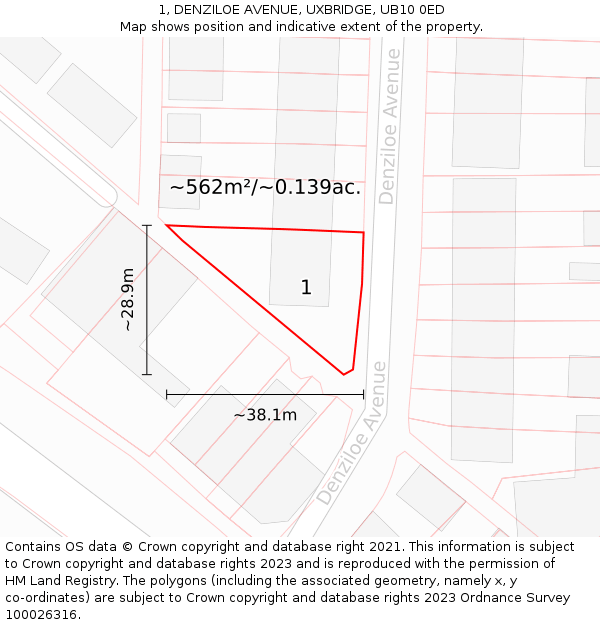 1, DENZILOE AVENUE, UXBRIDGE, UB10 0ED: Plot and title map