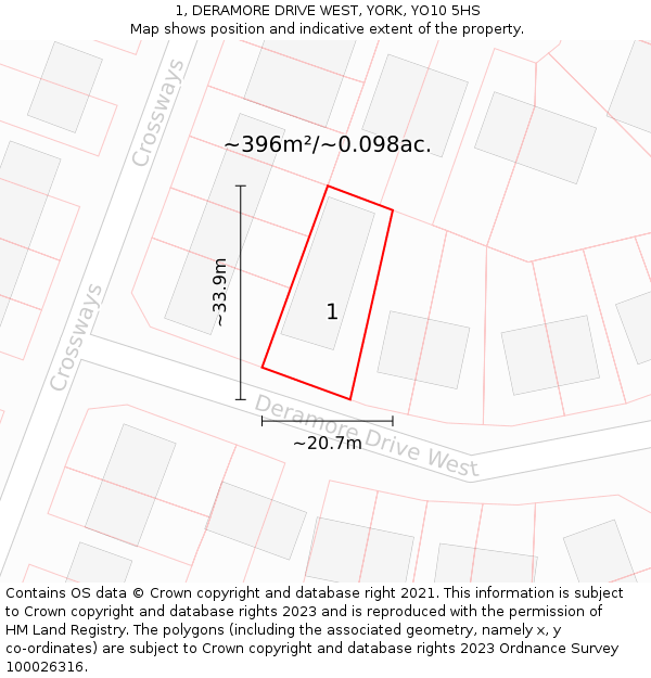 1, DERAMORE DRIVE WEST, YORK, YO10 5HS: Plot and title map