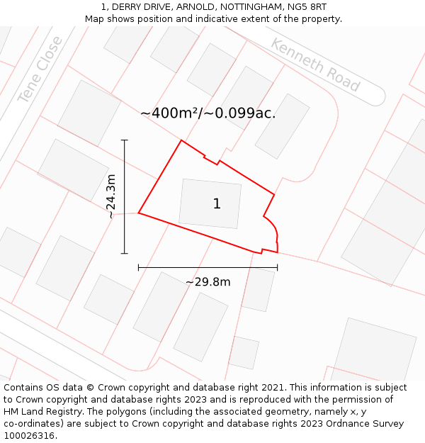 1, DERRY DRIVE, ARNOLD, NOTTINGHAM, NG5 8RT: Plot and title map