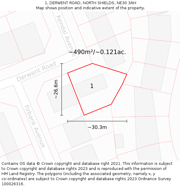 1, DERWENT ROAD, NORTH SHIELDS, NE30 3AH: Plot and title map