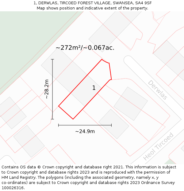 1, DERWLAS, TIRCOED FOREST VILLAGE, SWANSEA, SA4 9SF: Plot and title map