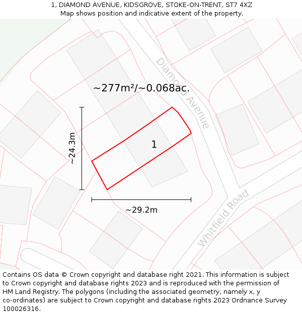 1, DIAMOND AVENUE, KIDSGROVE, STOKE-ON-TRENT, ST7 4XZ: Plot and title map