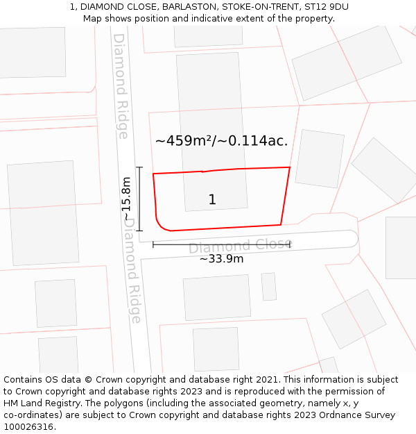 1, DIAMOND CLOSE, BARLASTON, STOKE-ON-TRENT, ST12 9DU: Plot and title map