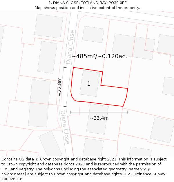 1, DIANA CLOSE, TOTLAND BAY, PO39 0EE: Plot and title map