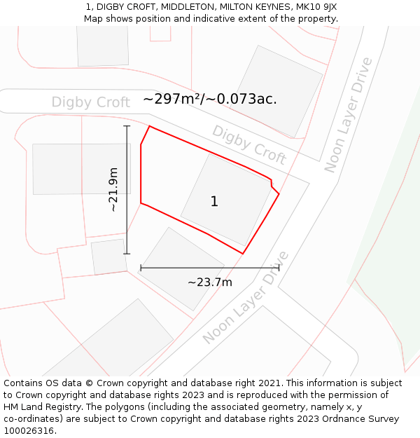 1, DIGBY CROFT, MIDDLETON, MILTON KEYNES, MK10 9JX: Plot and title map