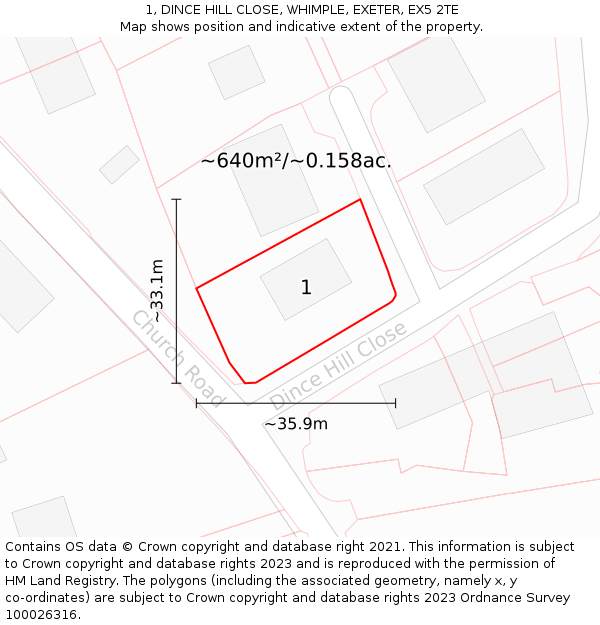 1, DINCE HILL CLOSE, WHIMPLE, EXETER, EX5 2TE: Plot and title map