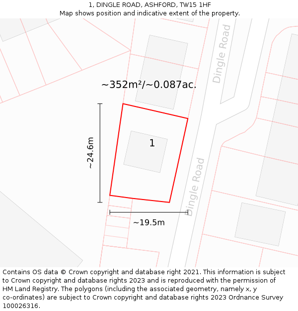 1, DINGLE ROAD, ASHFORD, TW15 1HF: Plot and title map