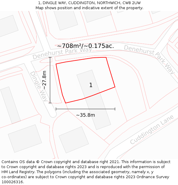 1, DINGLE WAY, CUDDINGTON, NORTHWICH, CW8 2UW: Plot and title map