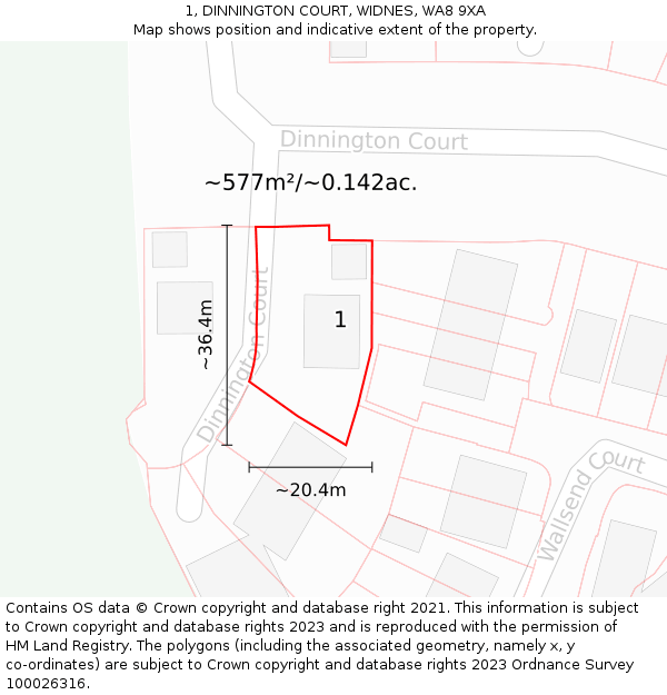 1, DINNINGTON COURT, WIDNES, WA8 9XA: Plot and title map