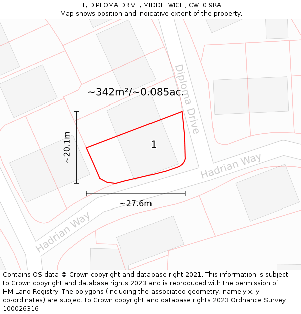 1, DIPLOMA DRIVE, MIDDLEWICH, CW10 9RA: Plot and title map