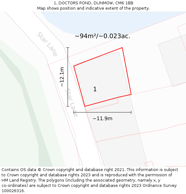 1, DOCTORS POND, DUNMOW, CM6 1BB: Plot and title map