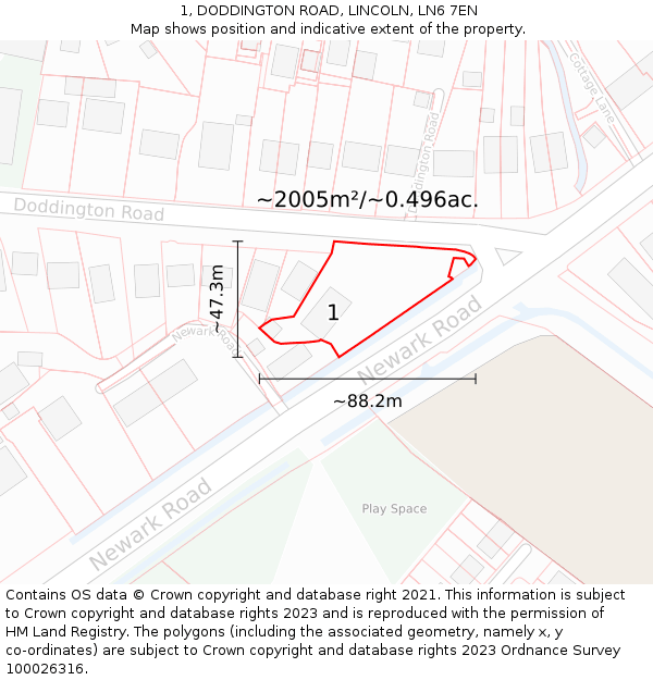 1, DODDINGTON ROAD, LINCOLN, LN6 7EN: Plot and title map