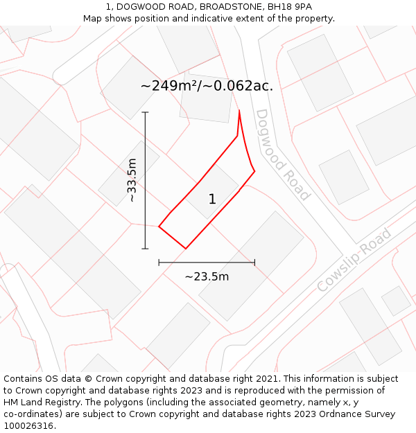 1, DOGWOOD ROAD, BROADSTONE, BH18 9PA: Plot and title map