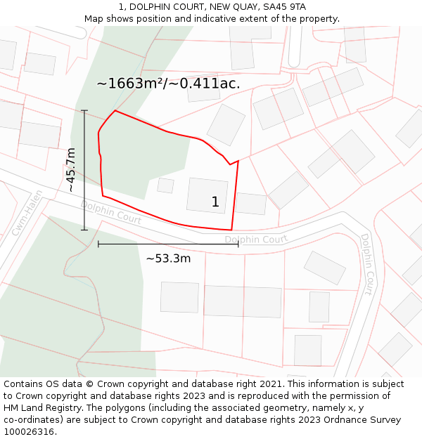 1, DOLPHIN COURT, NEW QUAY, SA45 9TA: Plot and title map