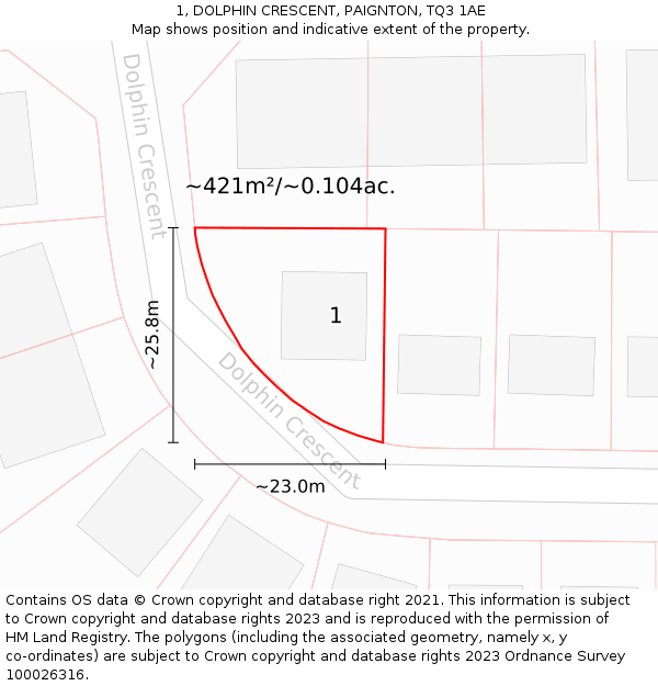 1, DOLPHIN CRESCENT, PAIGNTON, TQ3 1AE: Plot and title map