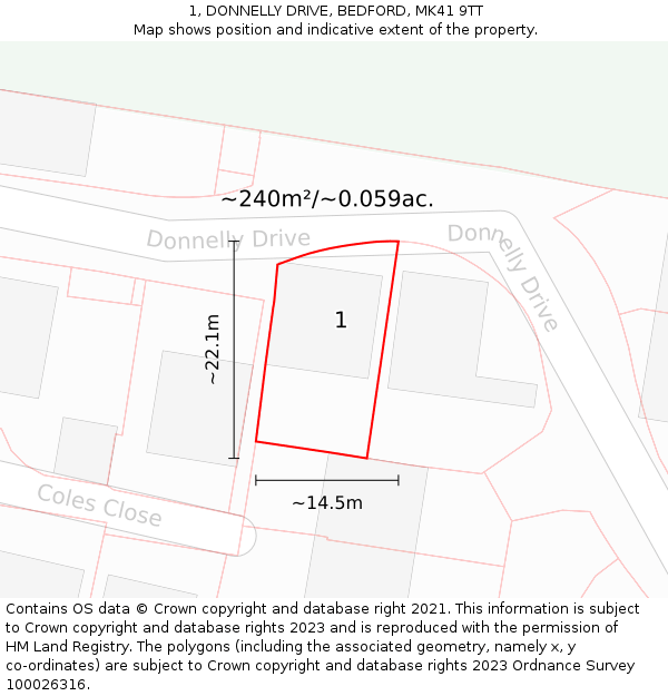 1, DONNELLY DRIVE, BEDFORD, MK41 9TT: Plot and title map