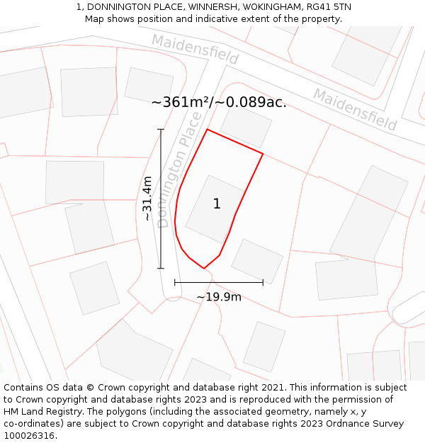 1, DONNINGTON PLACE, WINNERSH, WOKINGHAM, RG41 5TN: Plot and title map