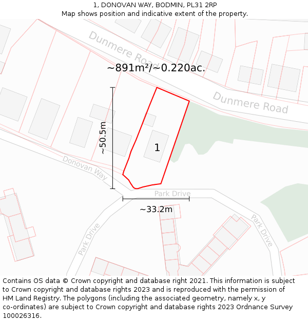 1, DONOVAN WAY, BODMIN, PL31 2RP: Plot and title map