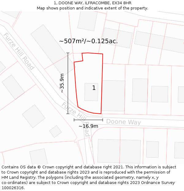 1, DOONE WAY, ILFRACOMBE, EX34 8HR: Plot and title map