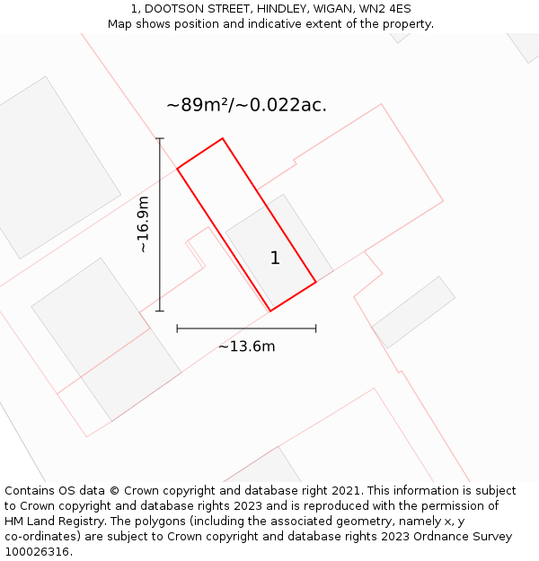 1, DOOTSON STREET, HINDLEY, WIGAN, WN2 4ES: Plot and title map