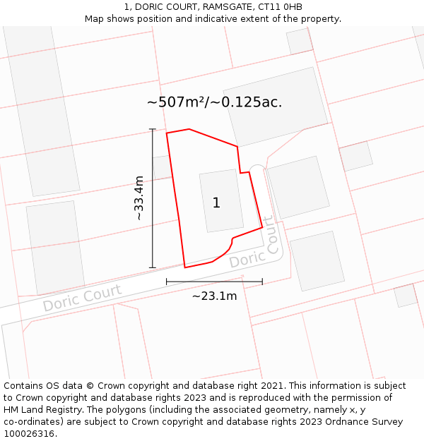 1, DORIC COURT, RAMSGATE, CT11 0HB: Plot and title map