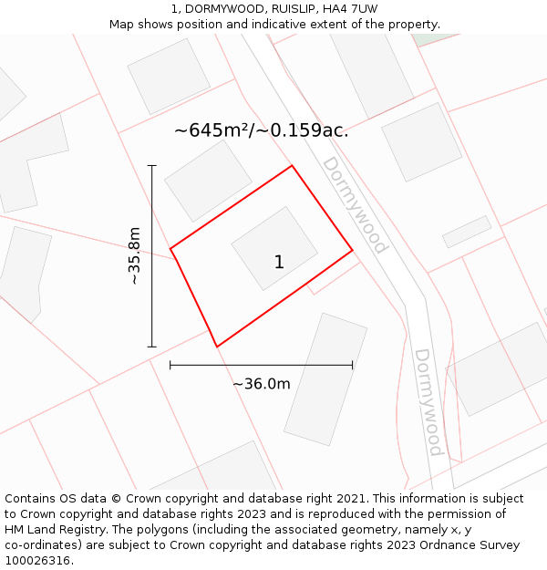 1, DORMYWOOD, RUISLIP, HA4 7UW: Plot and title map