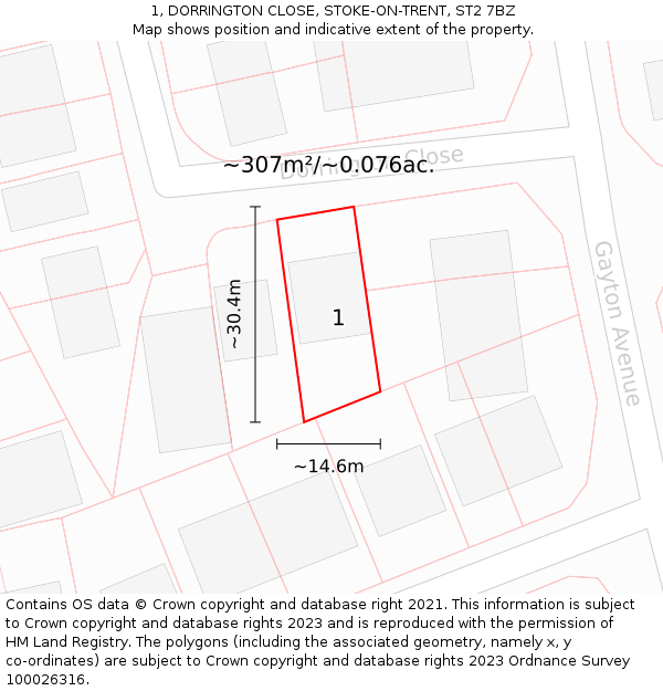 1, DORRINGTON CLOSE, STOKE-ON-TRENT, ST2 7BZ: Plot and title map