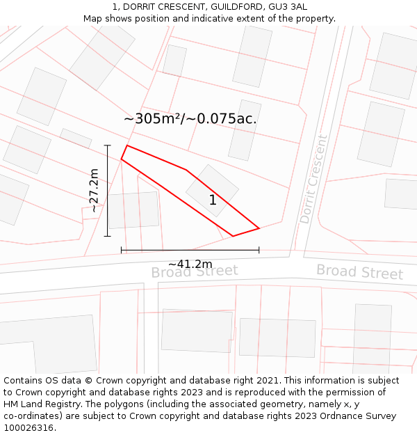 1, DORRIT CRESCENT, GUILDFORD, GU3 3AL: Plot and title map