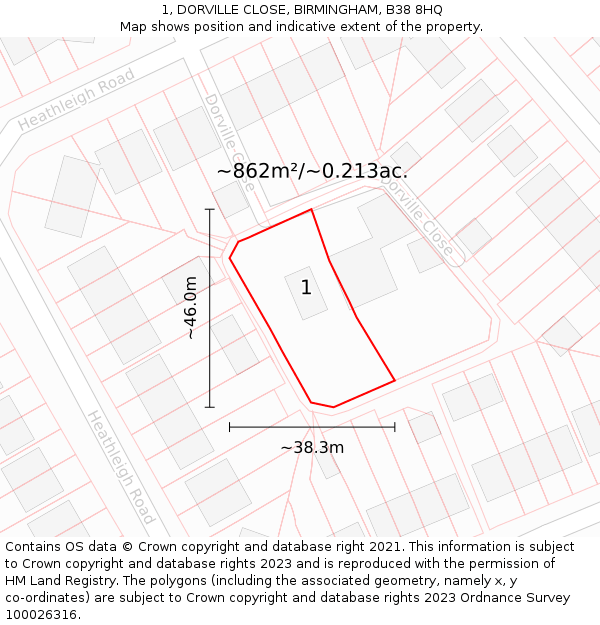 1, DORVILLE CLOSE, BIRMINGHAM, B38 8HQ: Plot and title map