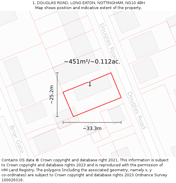 1, DOUGLAS ROAD, LONG EATON, NOTTINGHAM, NG10 4BH: Plot and title map