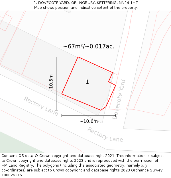 1, DOVECOTE YARD, ORLINGBURY, KETTERING, NN14 1HZ: Plot and title map